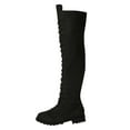 thumbnail image 1 of QQAMB Women Knee High Boot Pointed Toe Chunky Low Heel Boots Fall Winter Lace Up Outdoor Long Shoes with Half Zipper, 1 of 8