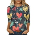 thumbnail image 1 of QQAMB Women Love Heart Valentines Day Tops 3/4 Sleeve Shirts Blouses Funny Cute Graphic T-Shirt Casual Clothing Outfit Navy 4XL, 1 of 5
