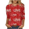 thumbnail image 1 of QQAMB Women Love Heart Valentines Day Tops 3/4 Sleeve Shirts Blouses Funny Cute Graphic T-Shirt Casual Clothing Outfit Red 4XL, 1 of 5