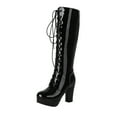 thumbnail image 1 of QQAMB Women Patent Leather Knee High Boots Lace Up Platform Block High Heel Long Boots,Goth Knee High Boots Closed Toe Tall Boots, 1 of 6