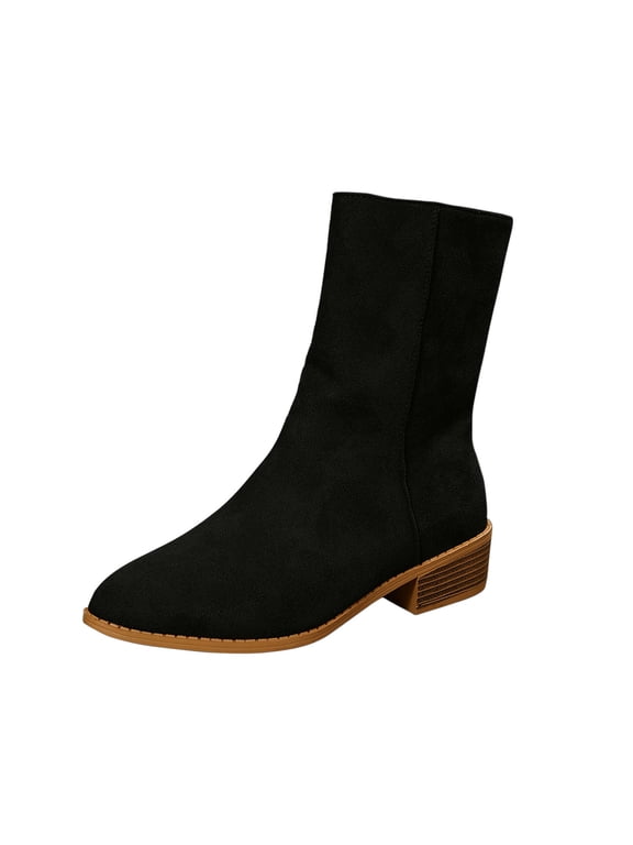Women Plain Suede Ankle Boot Side Zipper Boots Trendy Classic Going Out Booties Fall Pointed Toe Shoe