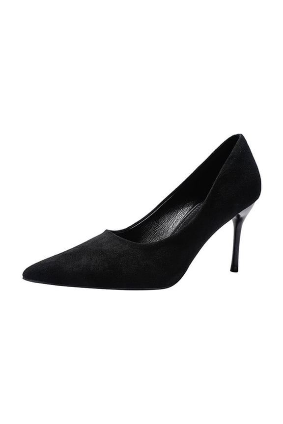 Women Pointed Toe Heels Shiny Elegant Ladies Pumps Solid Stiletto Suede Soft Heeled Dress Shoes Comfort Work Formal Shoes