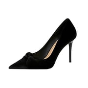 QQAMB Women Shoes Bow Knot High Heel Stiletto Pumps Closed Pointed Toe Slip On Office Work Dress Shoes for Lady
