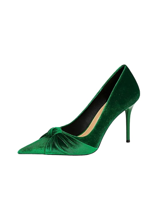 Women Shoes Bow Knot High Heel Stiletto Pumps Closed Pointed Toe Slip On Office Work Dress Shoes for Lady