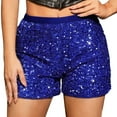 thumbnail image 1 of QQAMB Women Sparkly Sequin Shorts Elastic Waist Glitter Straight Leg Shorts with Pockets Party Rave Hot Pants Clubwear Dark Blue M, 1 of 8