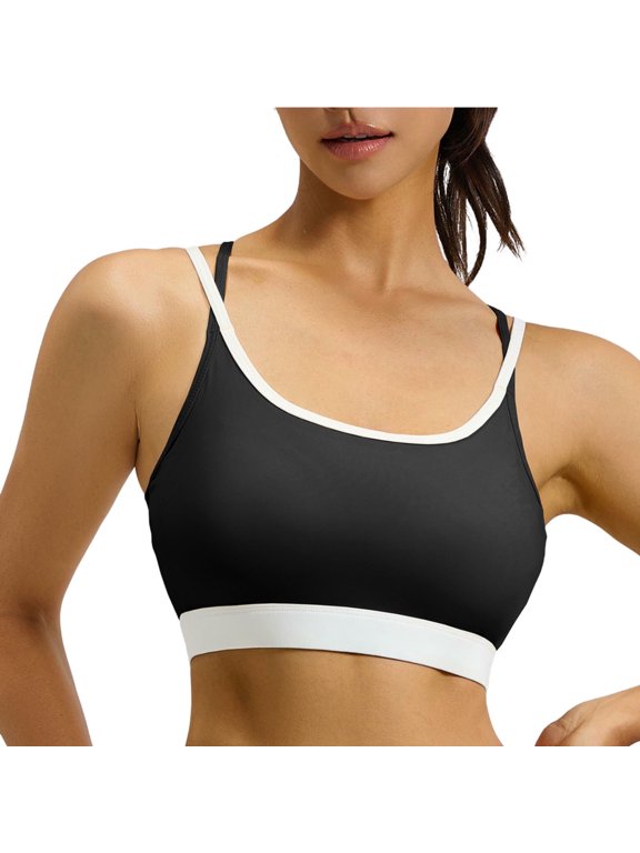 Women Sports Bra Bikini Top - Scoop Neck Criss Cross Back Swim Top Spaghetti Straps Bathing Suit Top