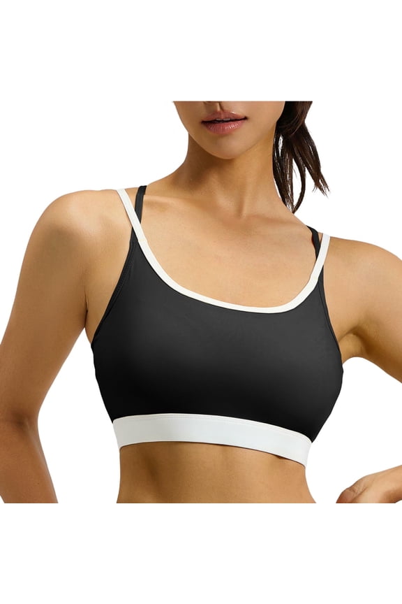 Women Sports Bra Bikini Top - Scoop Neck Criss Cross Back Swim Top Spaghetti Straps Bathing Suit Top