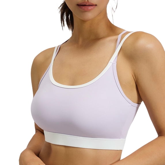 QQAMB Women Sports Bra Bikini Top - Scoop Neck Criss Cross Back Swim Top Spaghetti Straps Bathing Suit Top