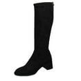 thumbnail image 1 of QQAMB Women Suede Block Heel Boots Back Zipper Classic Riding Boot Round Toe Knee Length Shoe Plain Trendy Shoes, 1 of 8