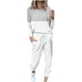 thumbnail image 1 of QQAMB Women Sweatsuits Plus Size Crewneck Color Block Pullover Sweatshirt and Drawstring Pant 2 Piece Outfit Sets, 1 of 5