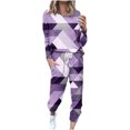 thumbnail image 1 of QQAMB Women Two-piece Sets Crewneck Color Block Long Sleeve Sweatshirt and Long Pants Sweatsuit, 1 of 5