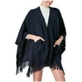thumbnail image 1 of QQAMB Women Warm Shawl, Open Fornt Boho Knitting Stripe Pashmina Poncho With Tassel, 1 of 8
