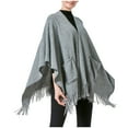 thumbnail image 1 of QQAMB Women Warm Shawl, Open Fornt Boho Knitting Stripe Pashmina Poncho With Tassel, 1 of 8