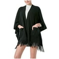 thumbnail image 1 of QQAMB Women Warm Shawl, Open Fornt Boho Knitting Stripe Pashmina Poncho With Tassel, 1 of 8