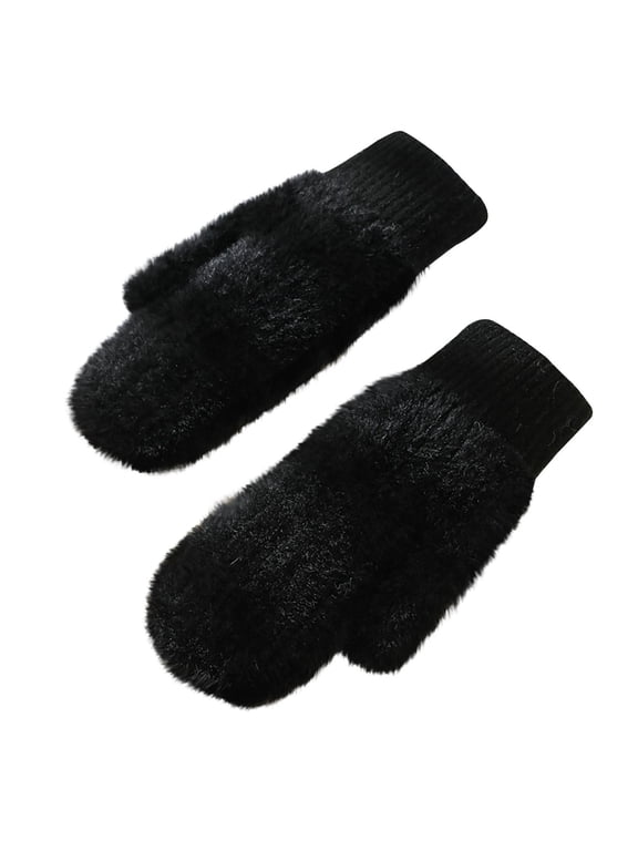 Women Winter Fuzzy Warm Mittens, Fashion Chunky Knit Outdoor Gloves Soft Lining Cold Weather Winterproof Warm Gloves
