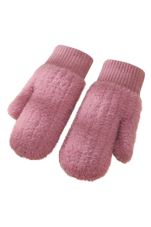 Women Winter Fuzzy Warm Mittens, Fashion Chunky Knit Outdoor Gloves Soft Lining Cold Weather Winterproof Warm Gloves