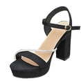 thumbnail image 1 of QQAMB Women's Ankle Strap Chunky Mid Heels Sandals Glitter Rhinestone Open Toe Wedding Party Dressy Heeled Sandal, 1 of 8
