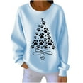 thumbnail image 1 of QQAMB Women's Christmas Sweatshirts Tree Graphic Print Sweatshirts Casual Long Sleeve Crewneck Holiday Knit Pullover Tops Light Blue XL, 1 of 3