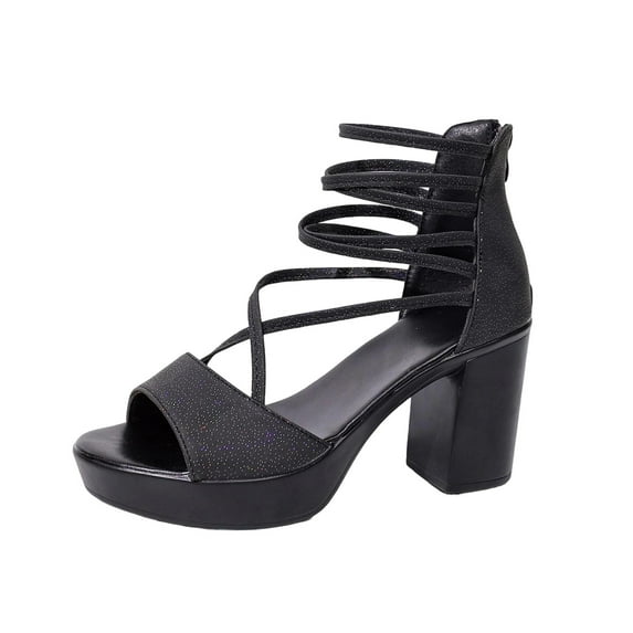 QQAMB Women's Chunky Block High Heels Sandals,Open Toe Strappy Heeled Sandals,Ankle Strap Dress Sandals