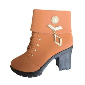 Women's Chunky Heeled Short Boots - Round Toe Lace Up High Heels, Solid Color Waterproof Platform Shoes - For Women - Suitable for Parties, Night Out, Dates - Perfect Gift for Fashionable Women