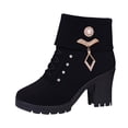 thumbnail image 1 of DeHolifer Women's Chunky Heeled Short Boots, Rhinestone Decor Lace Up Block High Heels, Fashion Side Zipper Ankle Boots, 1 of 8