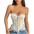 thumbnail image 1 of QQAMB Women's Corset Lace Trim Low Cut Curve Button Down Strapless Corset Top Bustier Tube Tops, 1 of 7