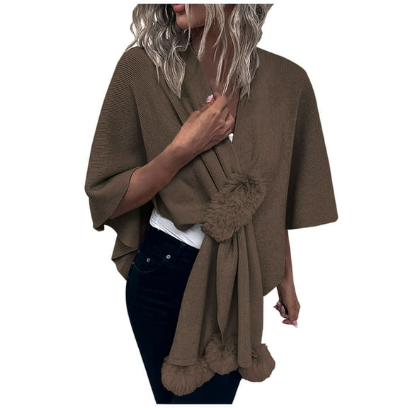 QQAMB Women's Elegant Poncho Sweater Wrap Cross Front Soft Warm Shawl Wraps for Fall Winter