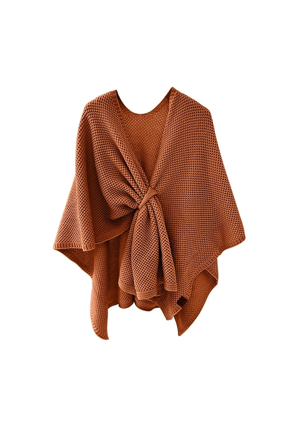 Women's Elegant Shawl Wrap - Cross Front Solid Color Poncho Cape - Wrap Topper Knitted Cardigans Sweater Shawls