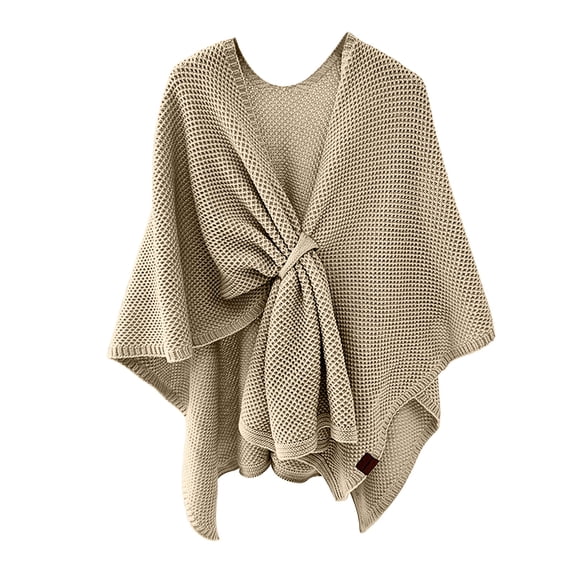 DeHolifer Women's Elegant Shawl Wrap - Cross Front Solid Color Poncho Cape - Wrap Topper Knitted Cardigans Sweater Shawls