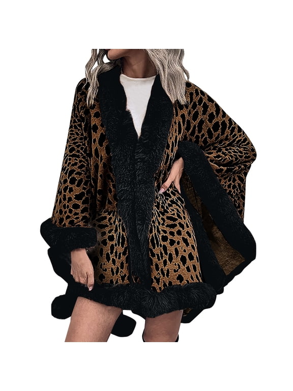 Women's Faux Fur Collar Cardigan Sweater Elegant Batwing Long Sleeve Knit Cape Tassel Shawl Open Front Outerwear Cloak