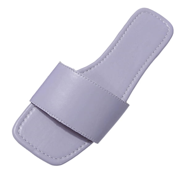 QQAMB Women's Flat Sandals Comfortable Dressy Square Toe Leather Slip On Slide Sandals