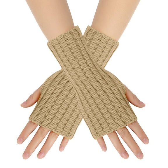 QQAMB Women's Gloves Arm Winter Trendy Warmers Half Finger Knitted Gloves Vintage Solid Color Gloves