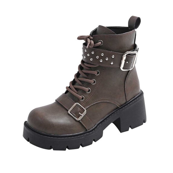 DeHolifer Women's Goth Punk Platform Combat Boots Lace Up Chunky Heel Ankle Booties Cosplay Fashion Punk Boots Shoes