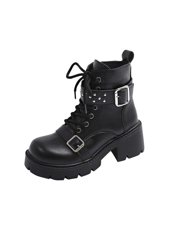 Women's Goth Punk Platform Combat Boots Lace Up Chunky Heel Ankle Booties Cosplay Fashion Punk Boots Shoes