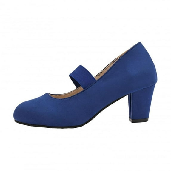 QQAMB Women's High-Heeled Shoes - Thick Heel, Large Size,with Elastic Band Decoration Suitable for Work or All Seasons.