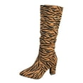 thumbnail image 1 of QQAMB Women's Knee High Boots Zebra Print Suede Boots Pointed Toe Chunky Heel Slouchy Boot for Fall & Winter, 1 of 8
