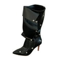 thumbnail image 1 of QQAMB Women's Knee High Shark Boots Pointed Toe High Heels Ruched Stiletto Slouchy Party Boots Detachable Snap-off Panel, 1 of 8