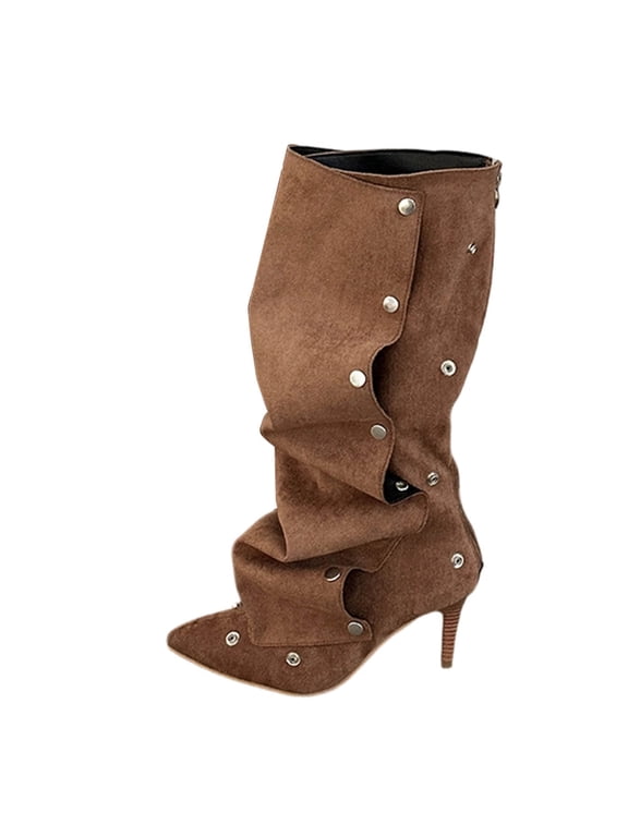 Women's Knee High Shark Boots Pointed Toe High Heels Ruched Stiletto Slouchy Party Boots Detachable Snap-off Panel