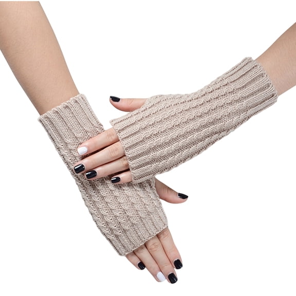 QQAMB Women's Knit Arm Warmers Fingerless Gloves Thumb Hole Gloves Mittens for Typing Driving Cosplay