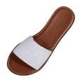 thumbnail image 1 of QQAMB Women's Leather Single Band Flat Sandals Summer Open Toe Slip on Slide Sandal, 1 of 8
