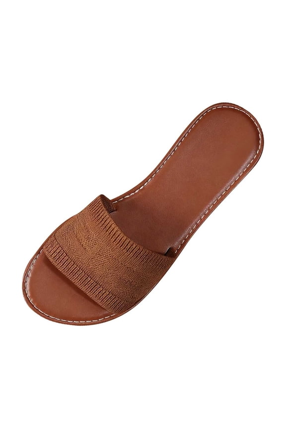 Women's Leather Single Band Flat Sandals Summer Open Toe Slip on Slide Sandal