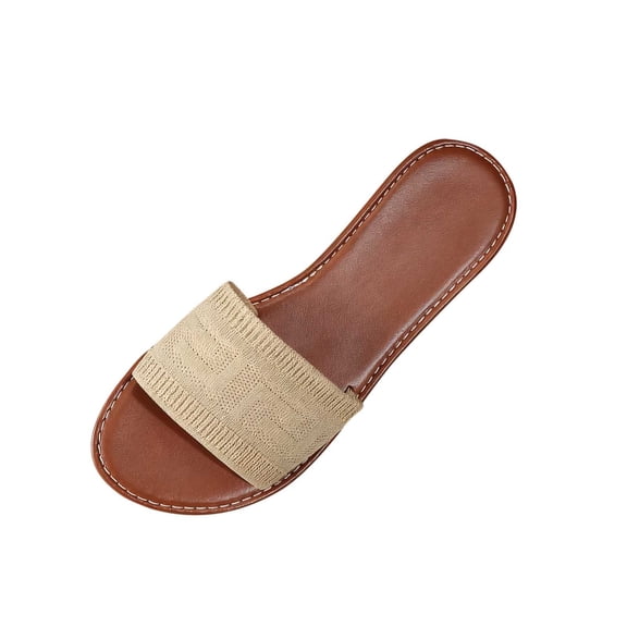 QQAMB Women's Leather Single Band Flat Sandals Summer Open Toe Slip on Slide Sandal