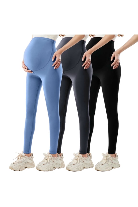 Women's Maternity Leggings 3PC with Pockets Over The Belly,Pregnancy Yoga Pants Activewear Workout Leggings Gray XL