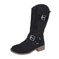 thumbnail image 1 of QQAMB Women's Mid-Calf Boots Retro Western Cowboy Style With A Round Toe Mid Block Heel Zipper A Buckle And A Hollow Out Design, 1 of 8