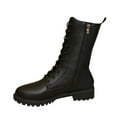 thumbnail image 1 of QQAMB Women's Mid Calf Boots with Side Zip Low Heel Non Slip Combat Comfy Booties Lace Up Round Toe Western Boot, 1 of 8