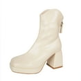 thumbnail image 1 of QQAMB Women's Mid Calf Gogo Boots Platform High Chunky Block Heel Square Toe Ankle Boots, 1 of 8