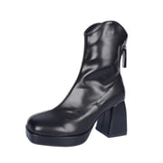 QQAMB Womens Mid Calf Gogo Boots Platform High Chunky Block Heel Square Toe Ankle Boots