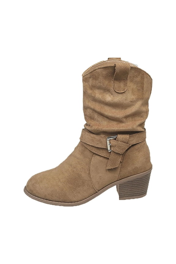 Women's Modern Western Cowboy Boots, Mid Calf Round toe Chunky Heel Cowgirl Country Ankle Boots with Pull On Tabs