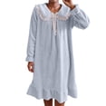thumbnail image 1 of QQAMB Women's Nightgown Flannel Cute Babydoll Long Sleeve Soft Comfy Fall Winter Loungewear Ruched Ruffle Hem Loose Sleepwear Dresses Blue M, 1 of 8