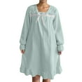 thumbnail image 1 of QQAMB Women's Nightgown Flannel Cute Babydoll Long Sleeve Soft Comfy Fall Winter Loungewear Square Neck Bowknot Loose Sleepwear Dresses Green XL, 1 of 6